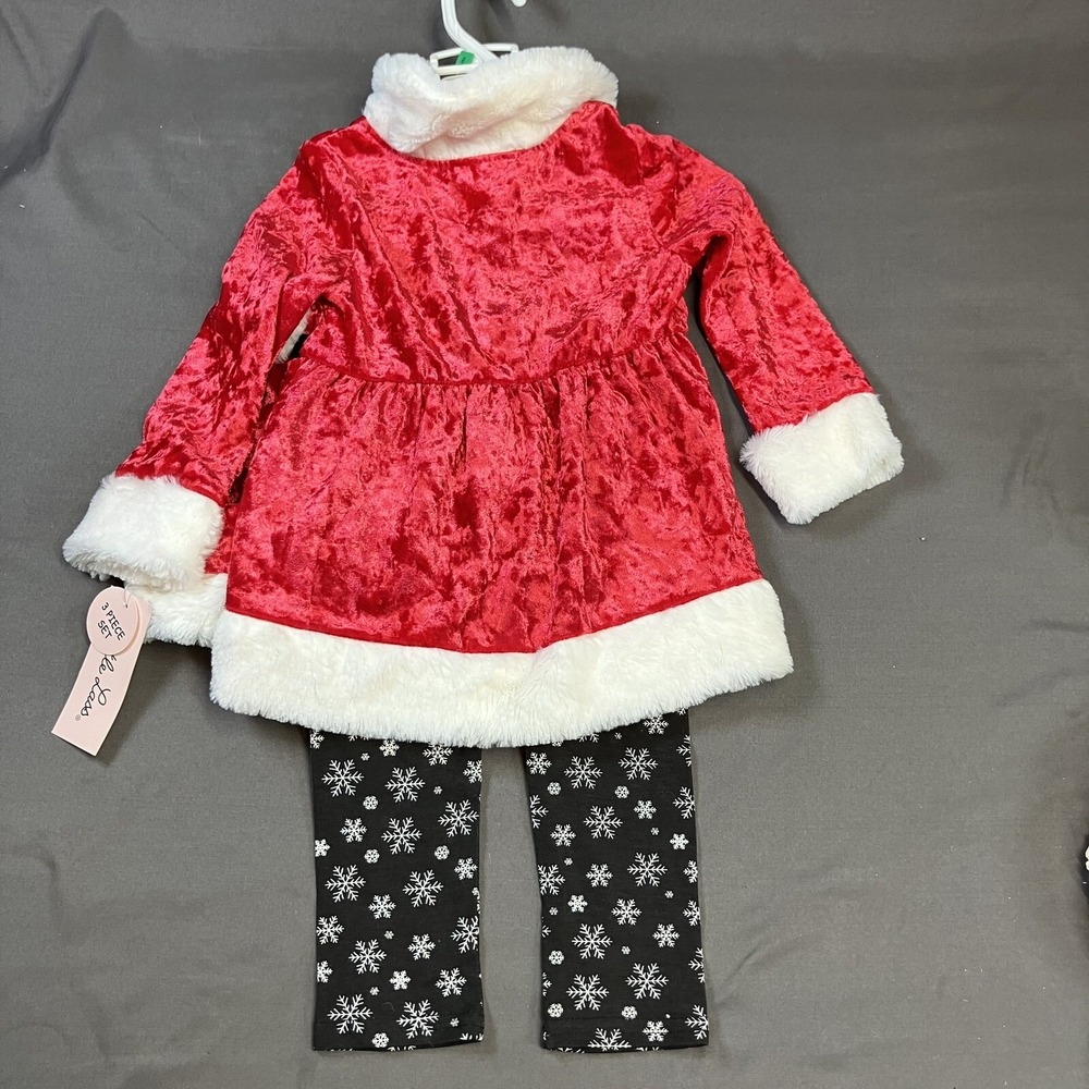 Little Lass Girl Skirt Tights Hat Set / 2T / Santa / 3 Pieces /Christmas Holiday - Picture 5 of 16